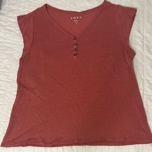 LOFT  Linen Buttoned Tee